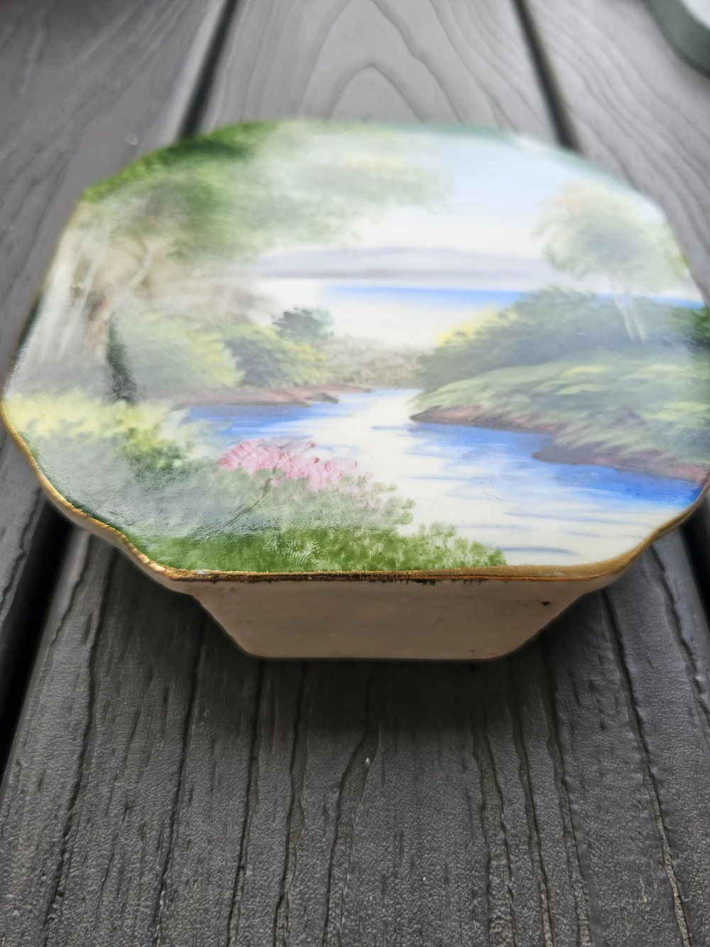 2 Vintage 1960s Kasuga Ware Japanese Hand-Painted Octagonal Wall Pocket Vases